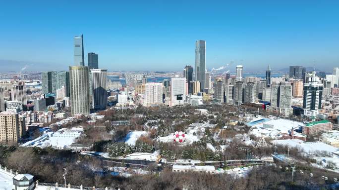 城市雪景 冬天 城市雪景航拍