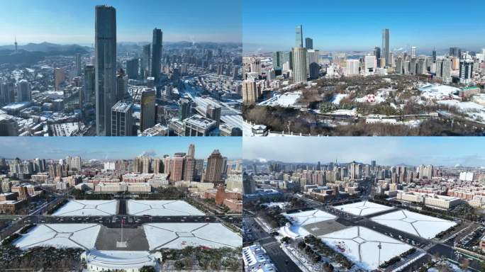 城市雪景 冬天 城市雪景航拍