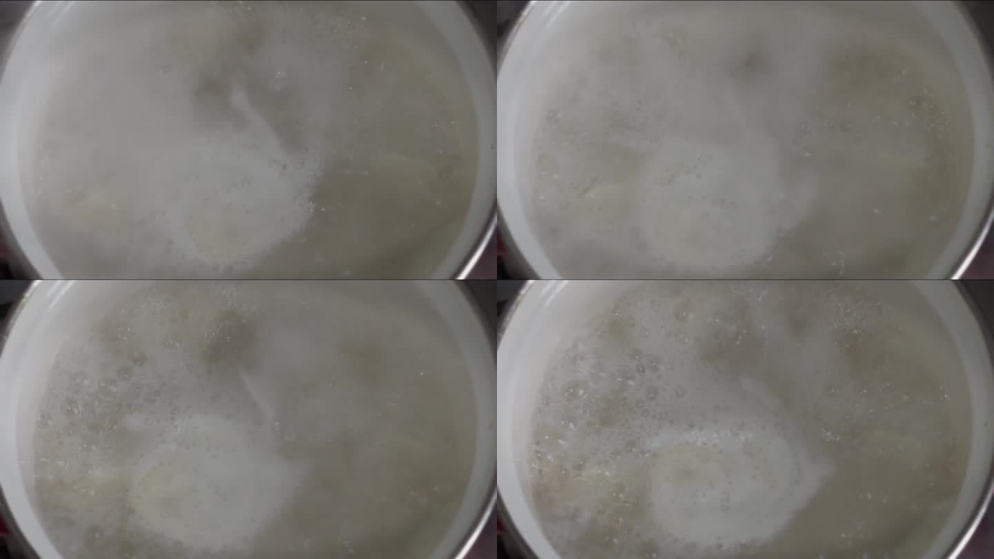沸水锅中有丰富的泡沫和蒸汽。