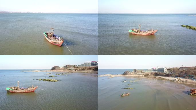 大海沙滩波涛海浪鸽子窝秦皇岛渔船北戴河