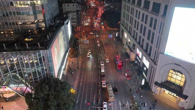 上海夜景航拍外滩南京东路黄浦区城市夜晚风