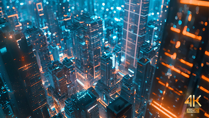未来高科技城市 数据传输中心科幻电影片头