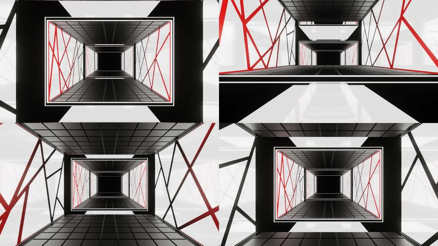 黑白和红色赛博朋克运动在电梯背景VJ循环在4K