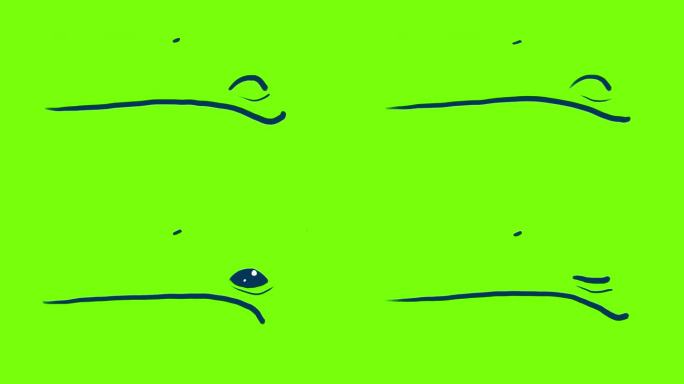动画的生物的嘴和眨眼的情绪与侧面视图在绿色屏幕上。