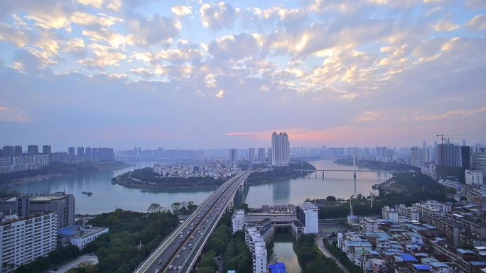 广西南宁城市风光建筑日落延时