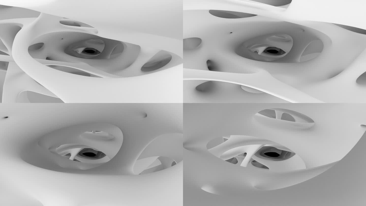飞行通过白色抽象超现实有机外星结构在曲线波浪生物形式