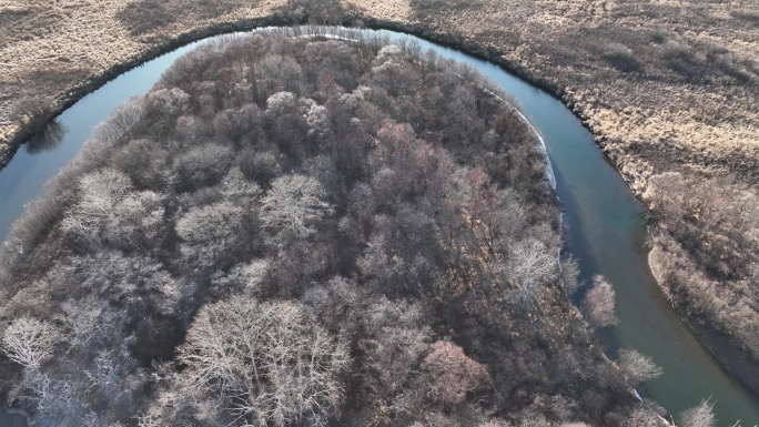 高空俯拍湿地环岛候鸟