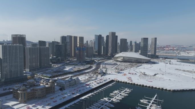 大连东港雪景航拍