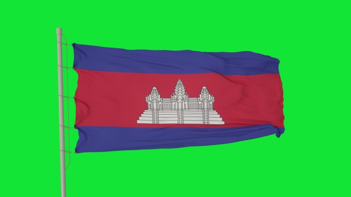 柬埔寨在绿色屏幕或色度键背景上迎风飘扬