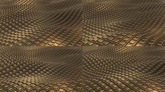抽象波浪场平滑移动的黄金块与现实的反射和阴影，4k, 60 fps