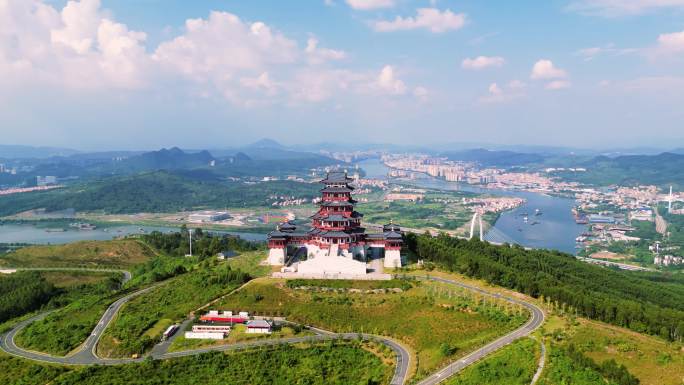 张九龄公园航拍，广东韶关城市旅游风景