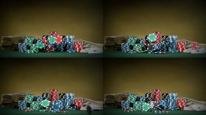 扑克筹码掉落的超级慢动作。