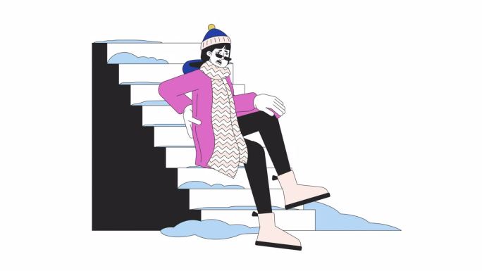冬季跌倒危险楼梯线卡通动画