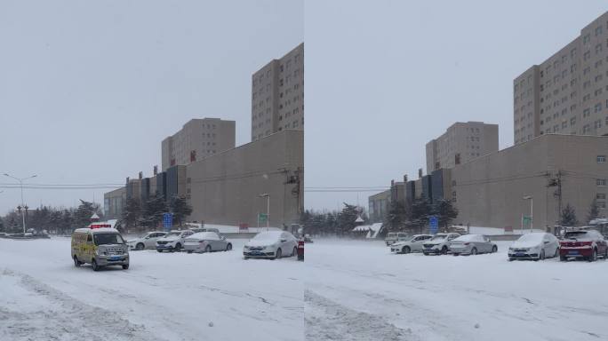 4K原创  （竖屏）道路积雪 车辆 下雪