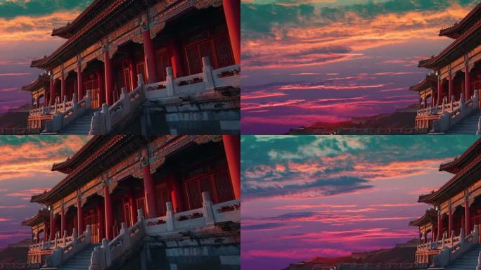 中国古建筑唯美夕阳