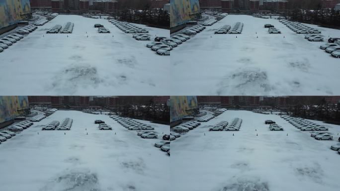 城市停车场雪景航拍