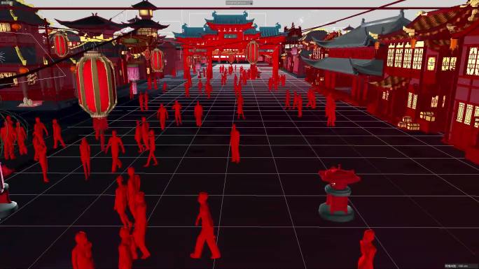 春节牌楼灯笼喜庆古城人群C4D模型