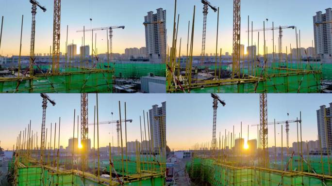 清晨工地工人施工