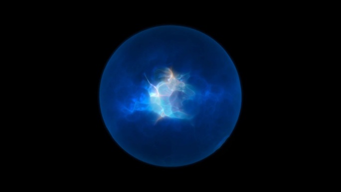 能量抽象的蓝色球体迅速闪烁发光的液体等离子体，电魔法圆能量球与爆发的能量背景