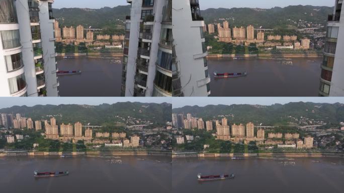 城市建筑江景航拍视频