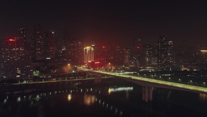 航拍重庆洪崖洞嘉陵江千厮门嘉陵江大桥夜景