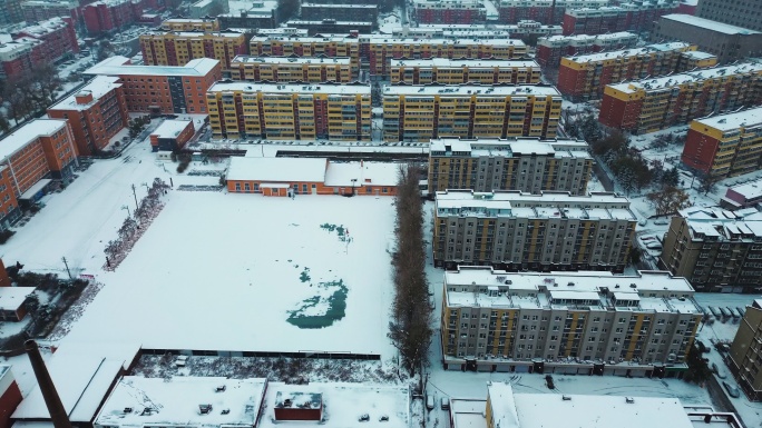 城市街道雪景航拍