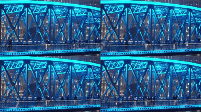 上海外白渡桥夜景车流人流