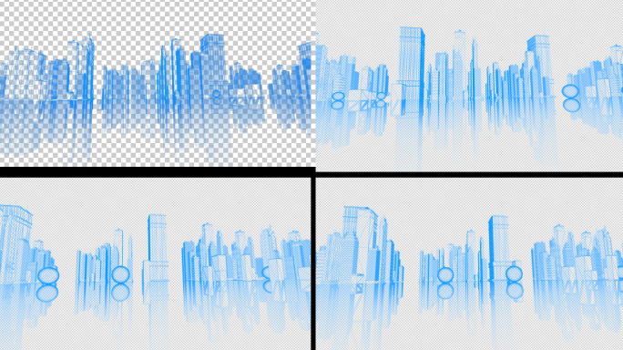 45秒带透明通道三维线框城市视频