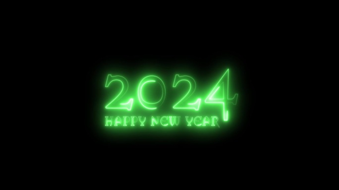 在透明的背景上，发光的绿色数字2024和新年快乐的文字出现了。动画新年祝福与阿尔法频道。