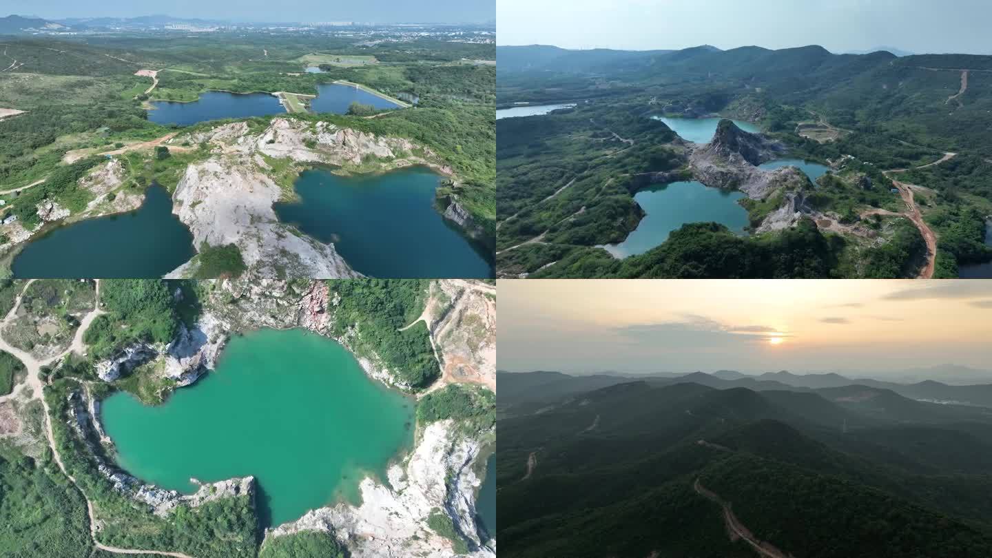 山水矿坑航拍登山攀岩