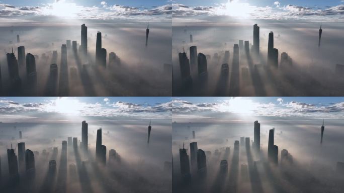 【4k正版素】广州平流雾间隙光航拍