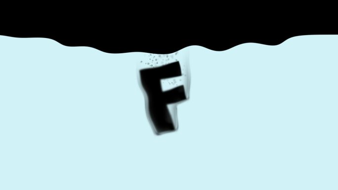 字母F掉进了水里。字母F掉进水里