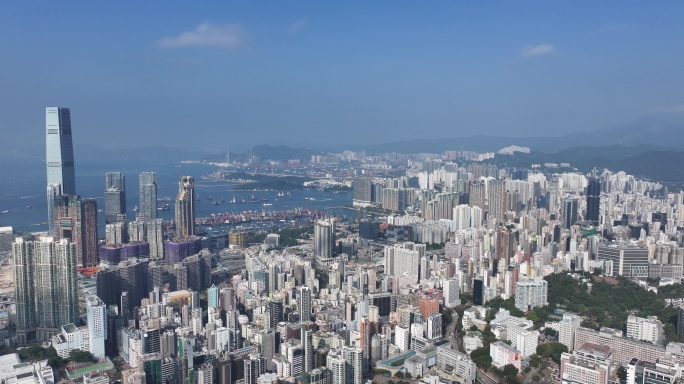 航拍香港旺角方向大景