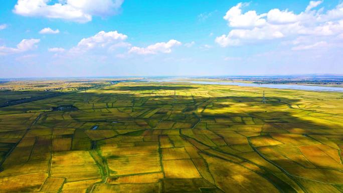 航拍黄河农业灌溉-河流田野