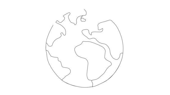 地球行星绘制线与连续路径动画。世界地图全球动画线在白色背景