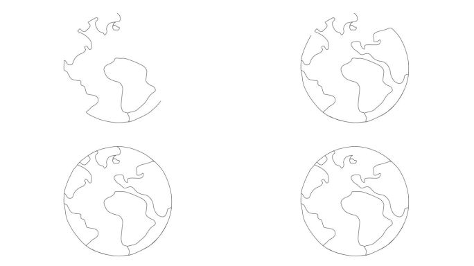 地球行星绘制线与连续路径动画。世界地图全球动画线在白色背景