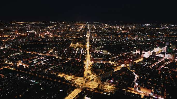 夜晚夜景航拍车流交通城市