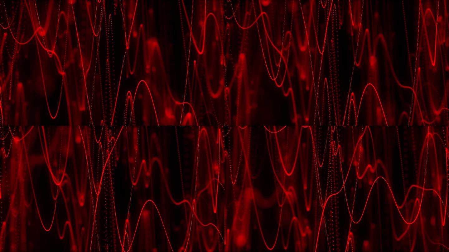 抽象红色圆点粒子上下波动运动的背景。