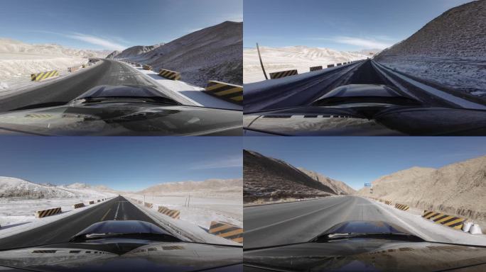 车辆行驶冰雪路面第一视角自驾游