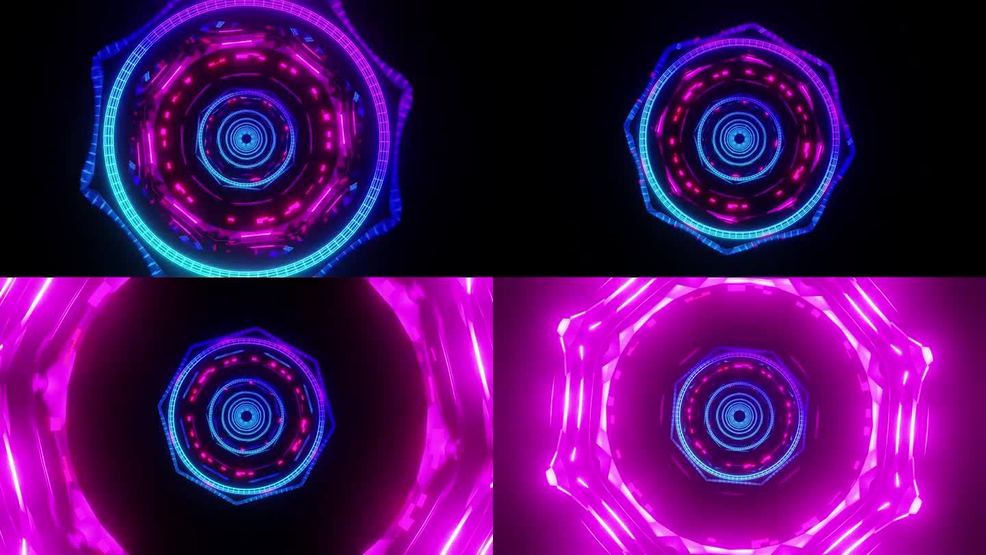 紫色视觉图像与音乐节奏VJ循环3D渲染。可视化迪斯科舞厅，夜总会，音乐节，分形，曼陀罗，万花筒