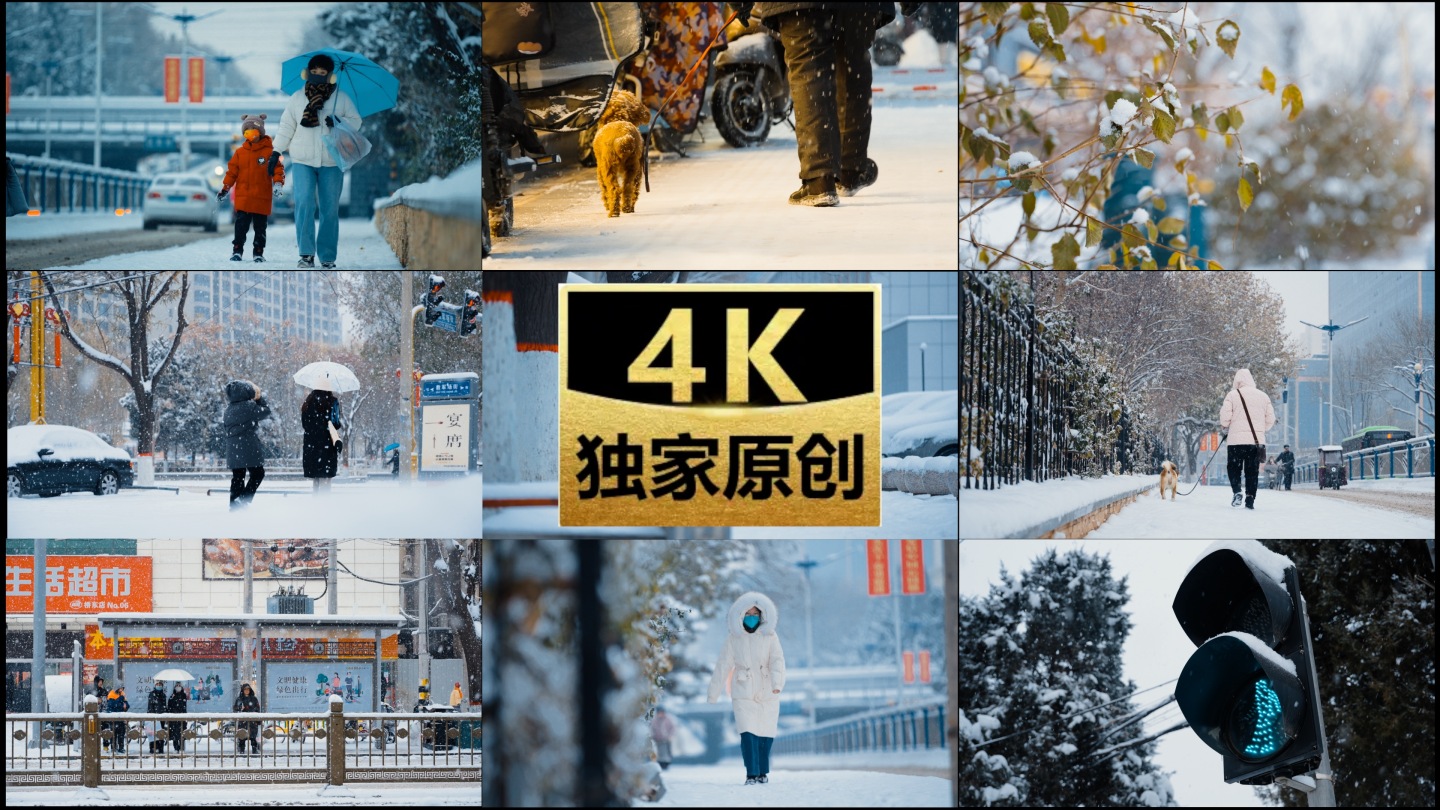 城市下雪人群人流升格慢放