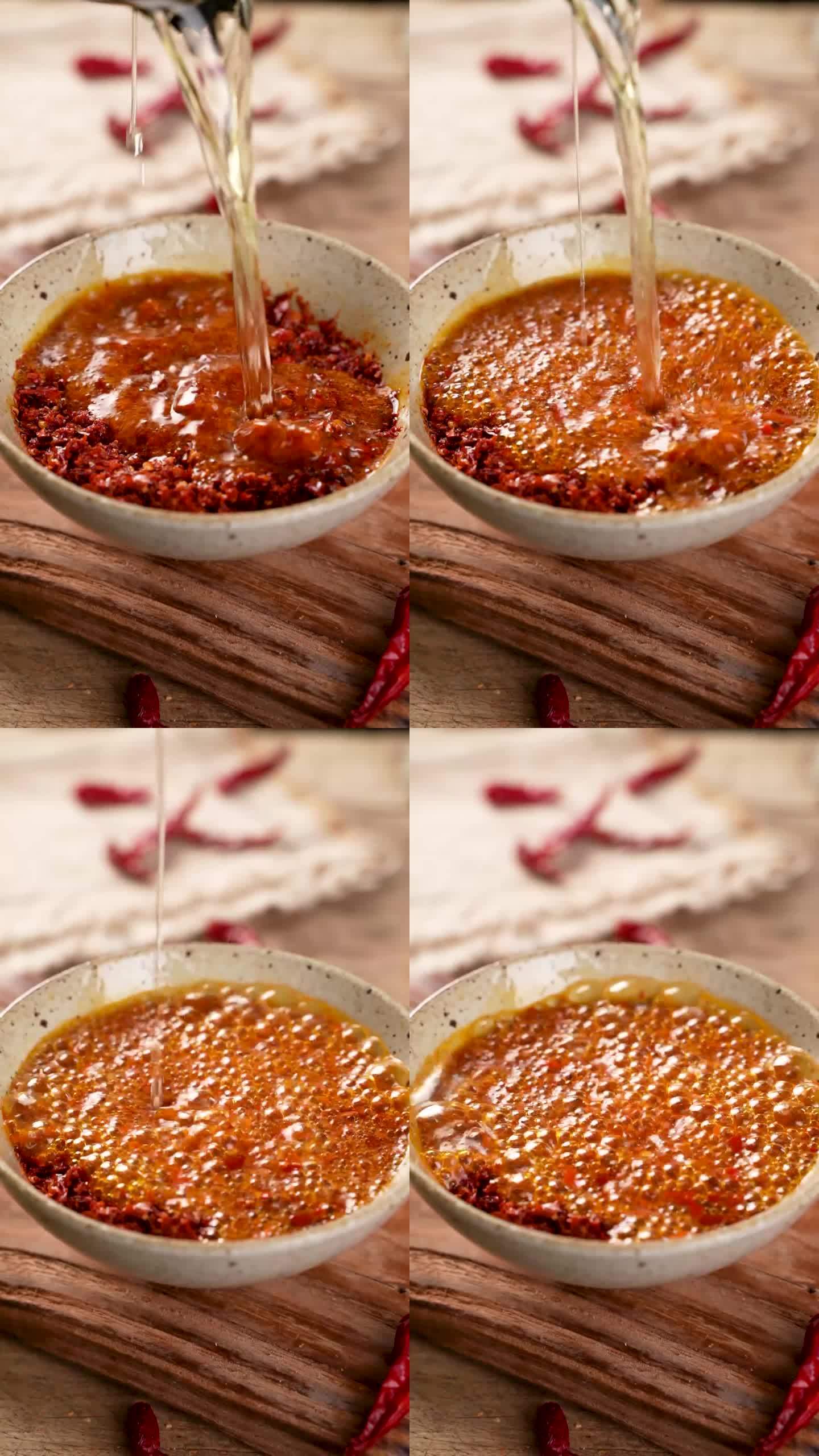 辣椒粉制作成辣椒油的过程广告