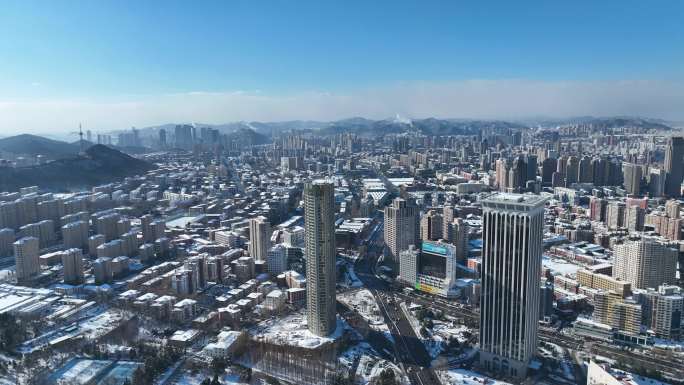 城市雪景 冬天 城市雪景航拍