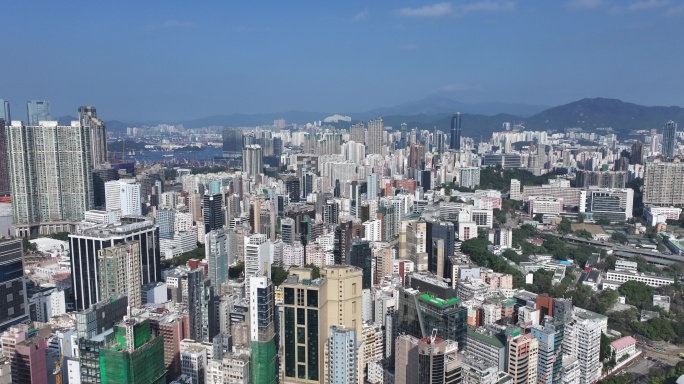 航拍香港旺角方向大景