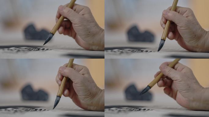 艺术家画家工笔画绘画水墨画笔毛笔手部特写
