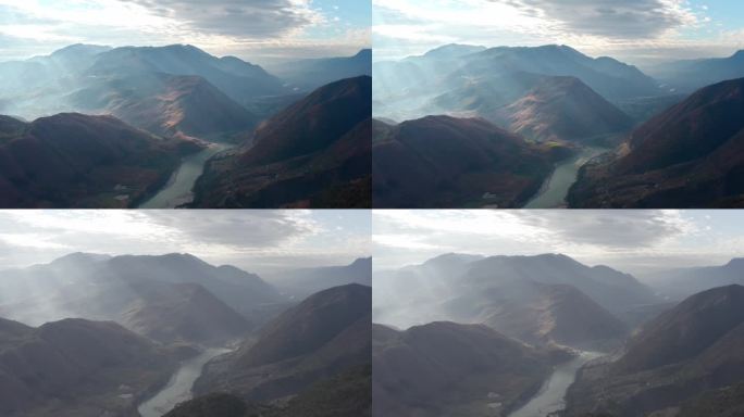 航拍丁达尔壮丽河流山川延时空镜阳光