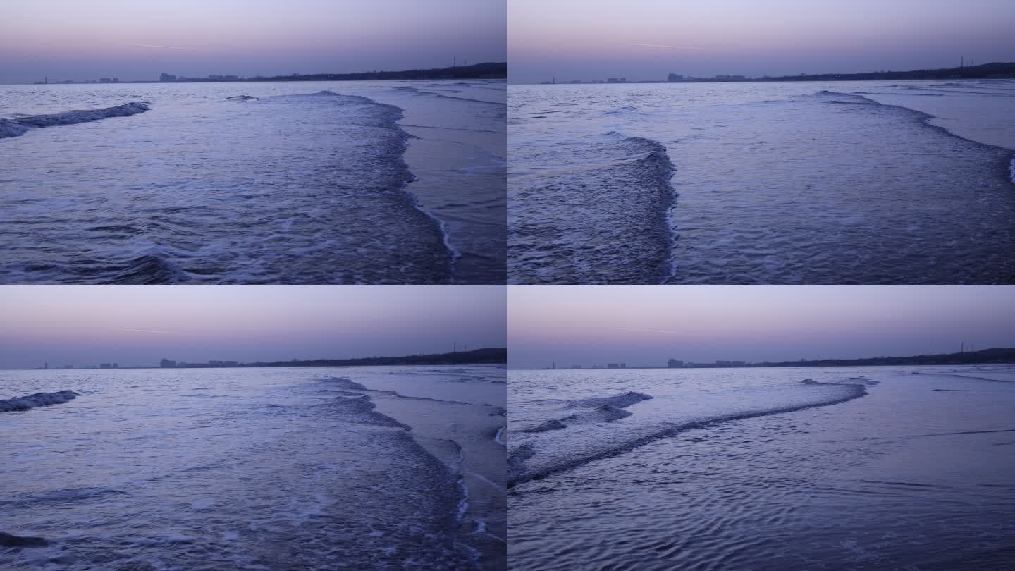 4K唯美日落时沙滩上的海浪