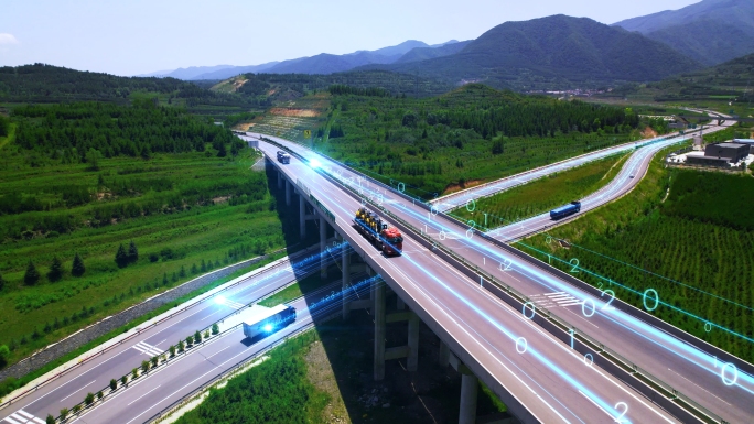 智慧高速公路数字化物流交通粒子光线穿梭