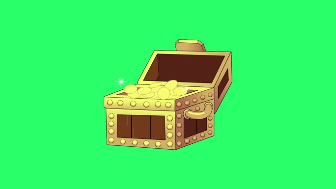 绿色屏幕上的动画黄金宝盒。