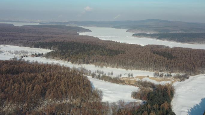 4K原素材-航拍雪后森林、净月潭森林